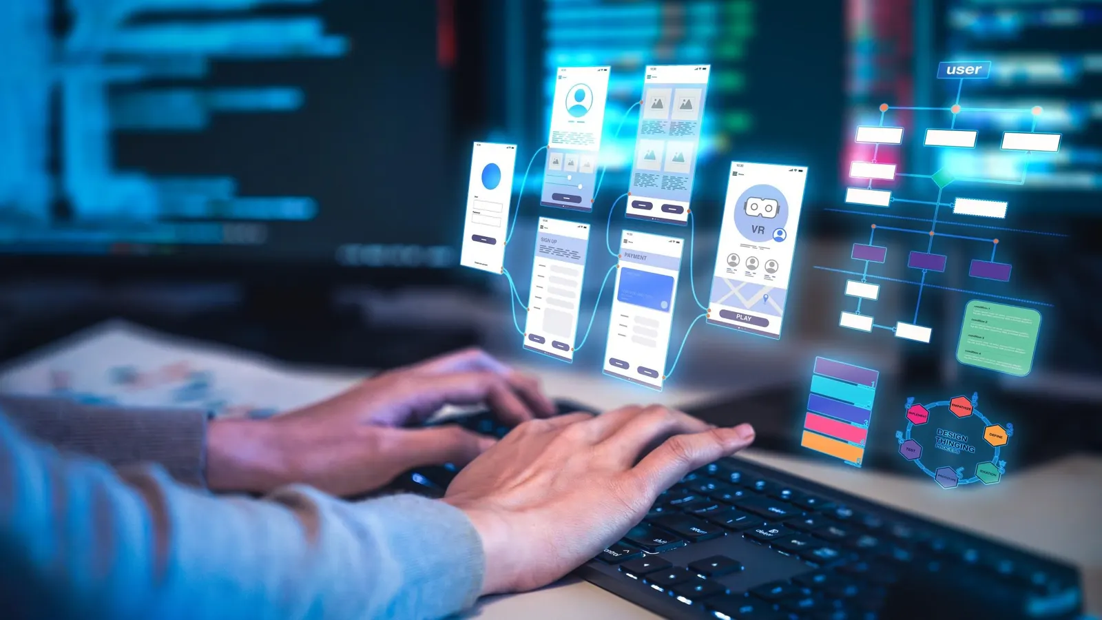 Software developers working with autonomous AI coding agents in a modern office